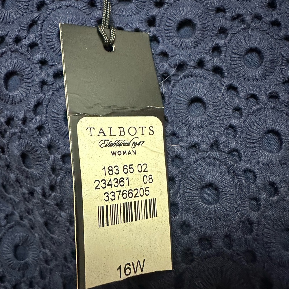 NWT Talbots 16W Eyelet Dress Navy Blue Midi Long Lined - Picture 3 of 5